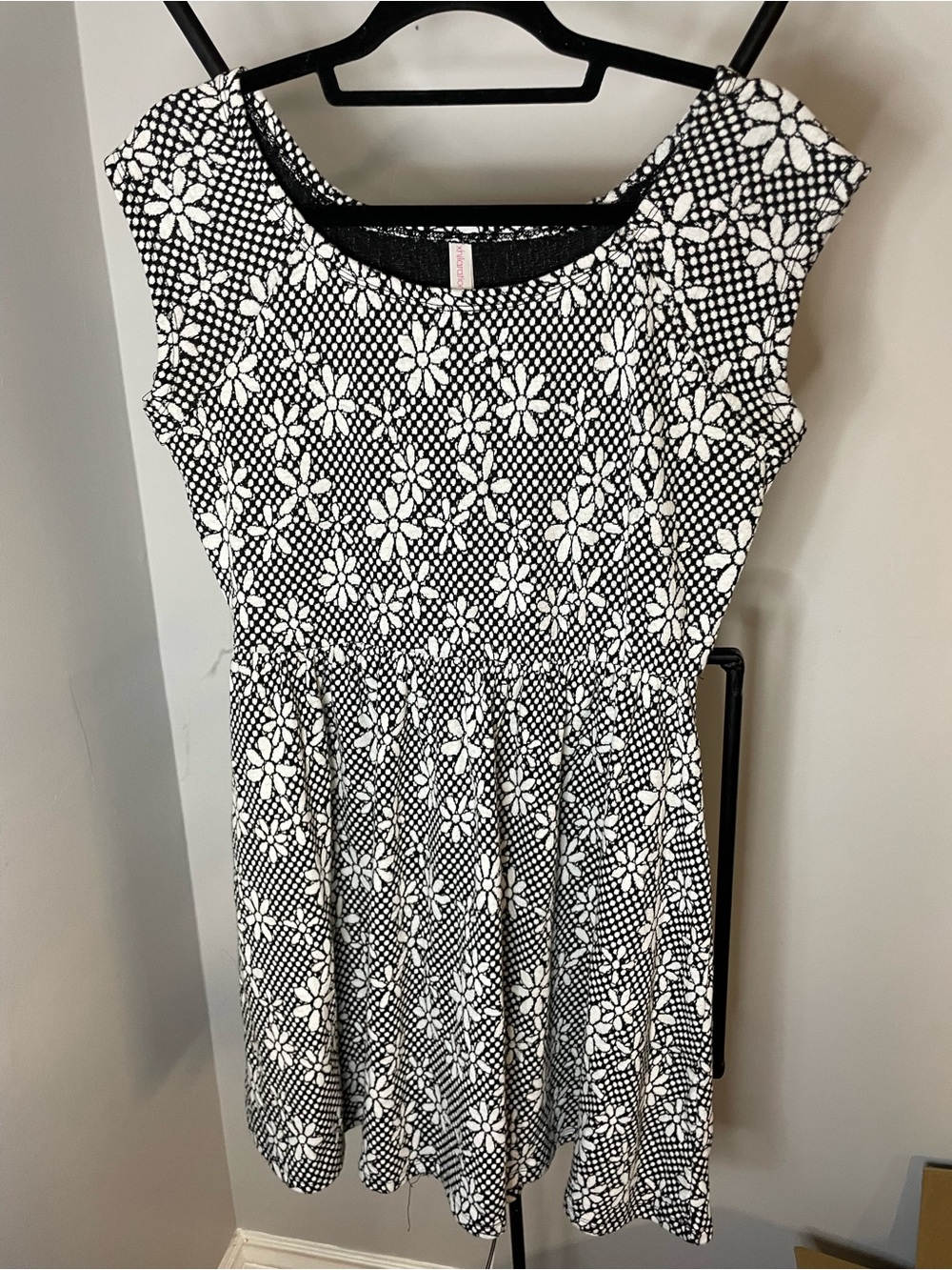 Xhilaration Black & White Floral Fit-and-Flare Dress